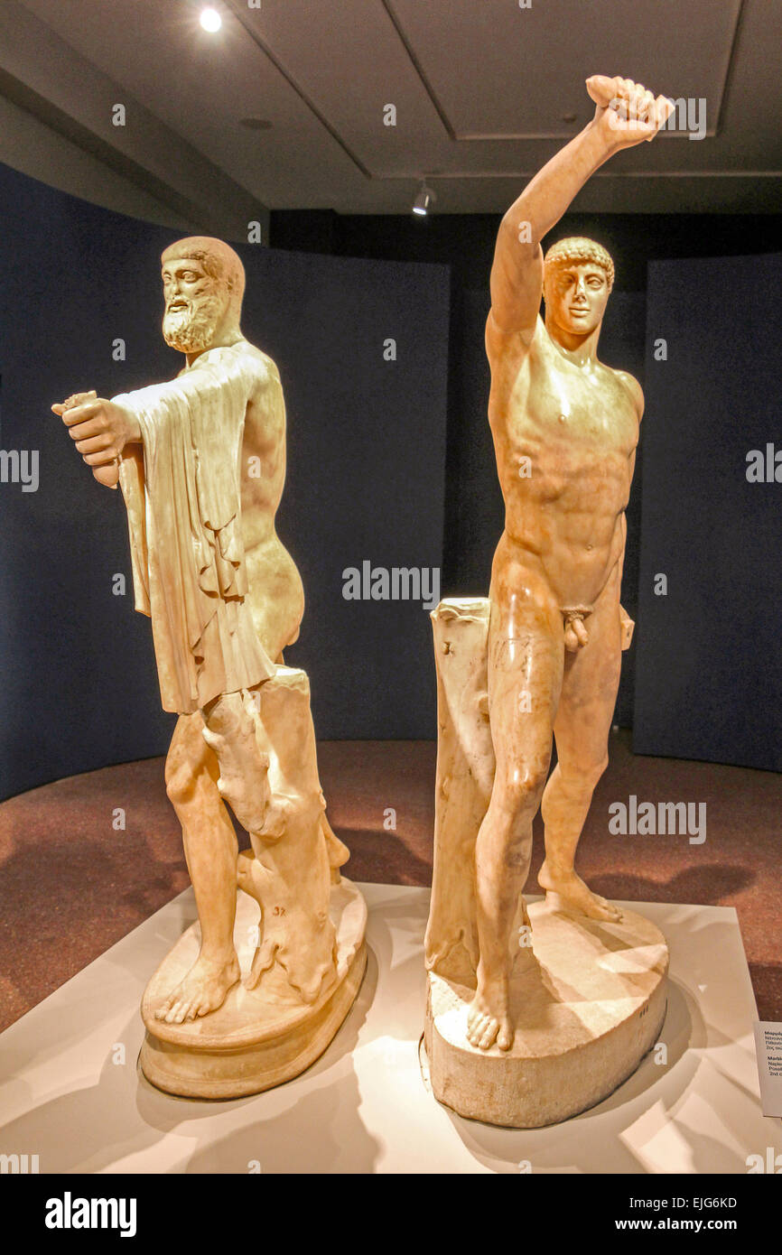 Grecia Atene Museo Archeologico Nazionale Armodio e Aristogeiton copie romane mostra temporanea da Napoli Foto Stock