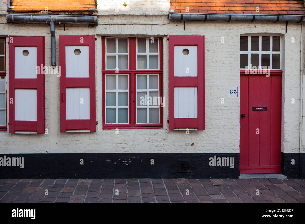 Casa e dettagli architettonici in Bruges, Belgio Foto Stock