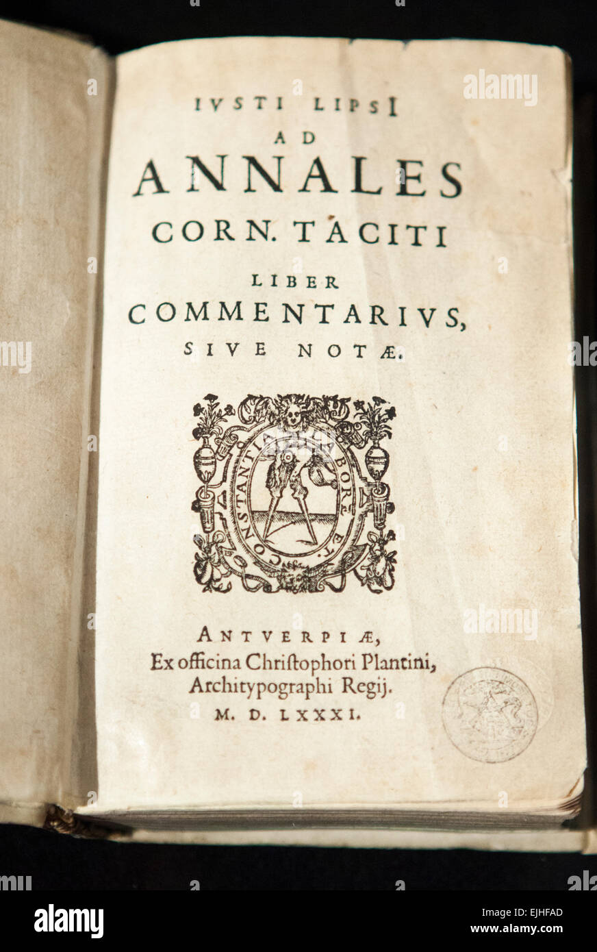 Vecchio libro pagine, Museo Plantin-Moretus, Anversa, Belgio Foto Stock