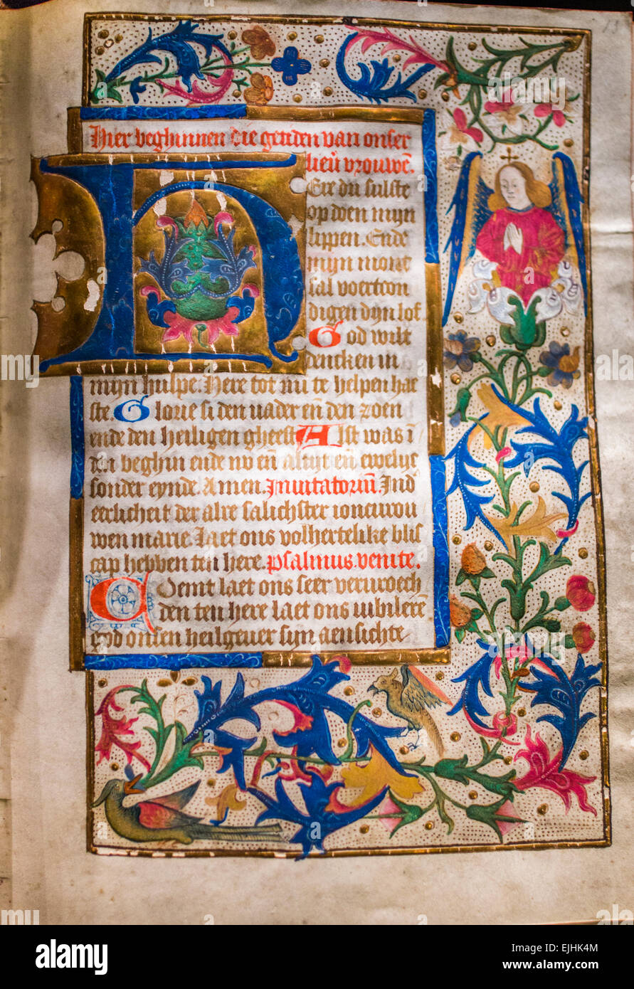 Manoscritto illuminato, Museo Plantin-Moretus, Anversa, Belgio Foto Stock