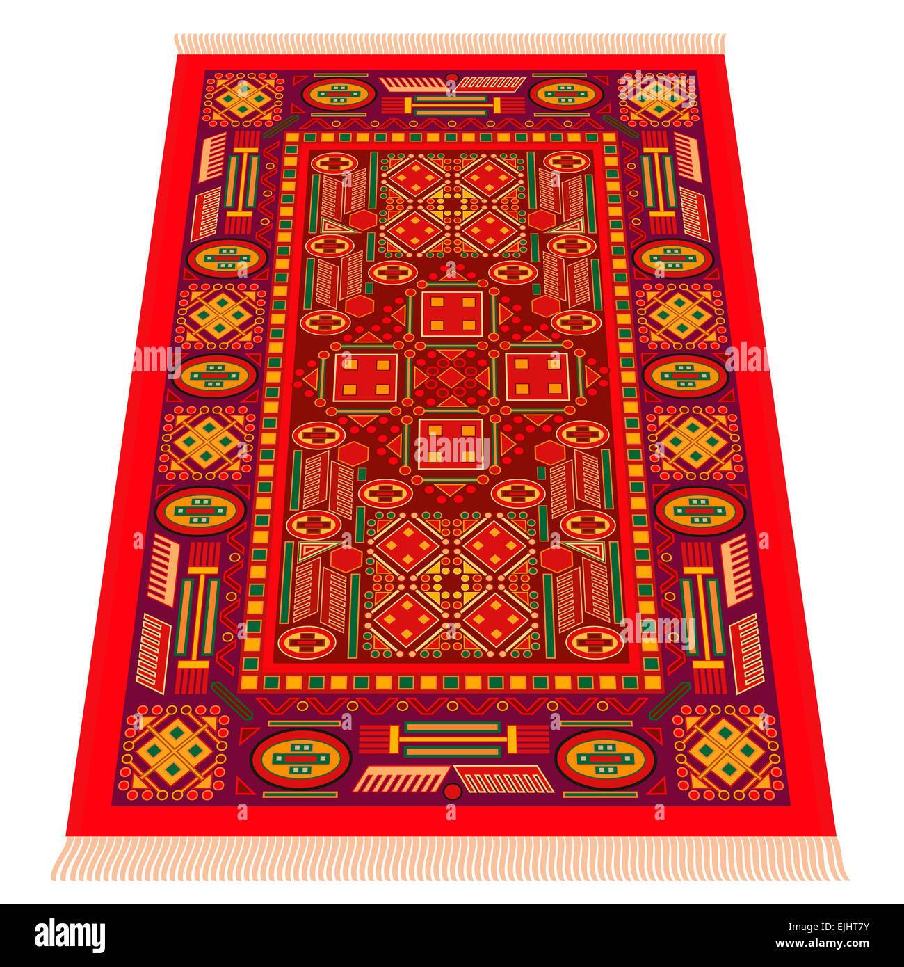 Rosso di tappeti orientali, prospettiva presentazione. Foto Stock