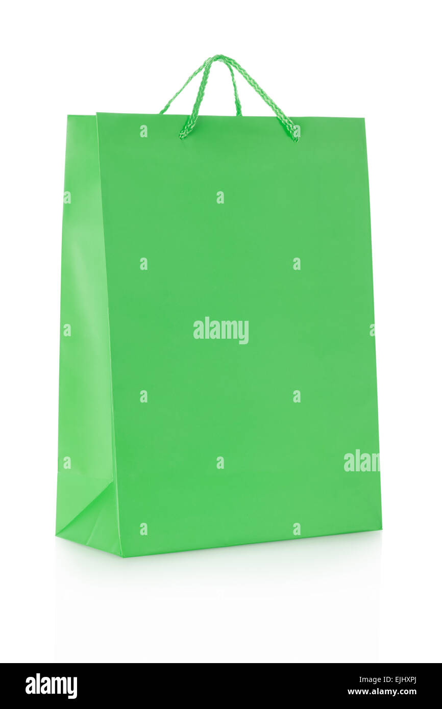 Green shopping bag in carta Foto Stock