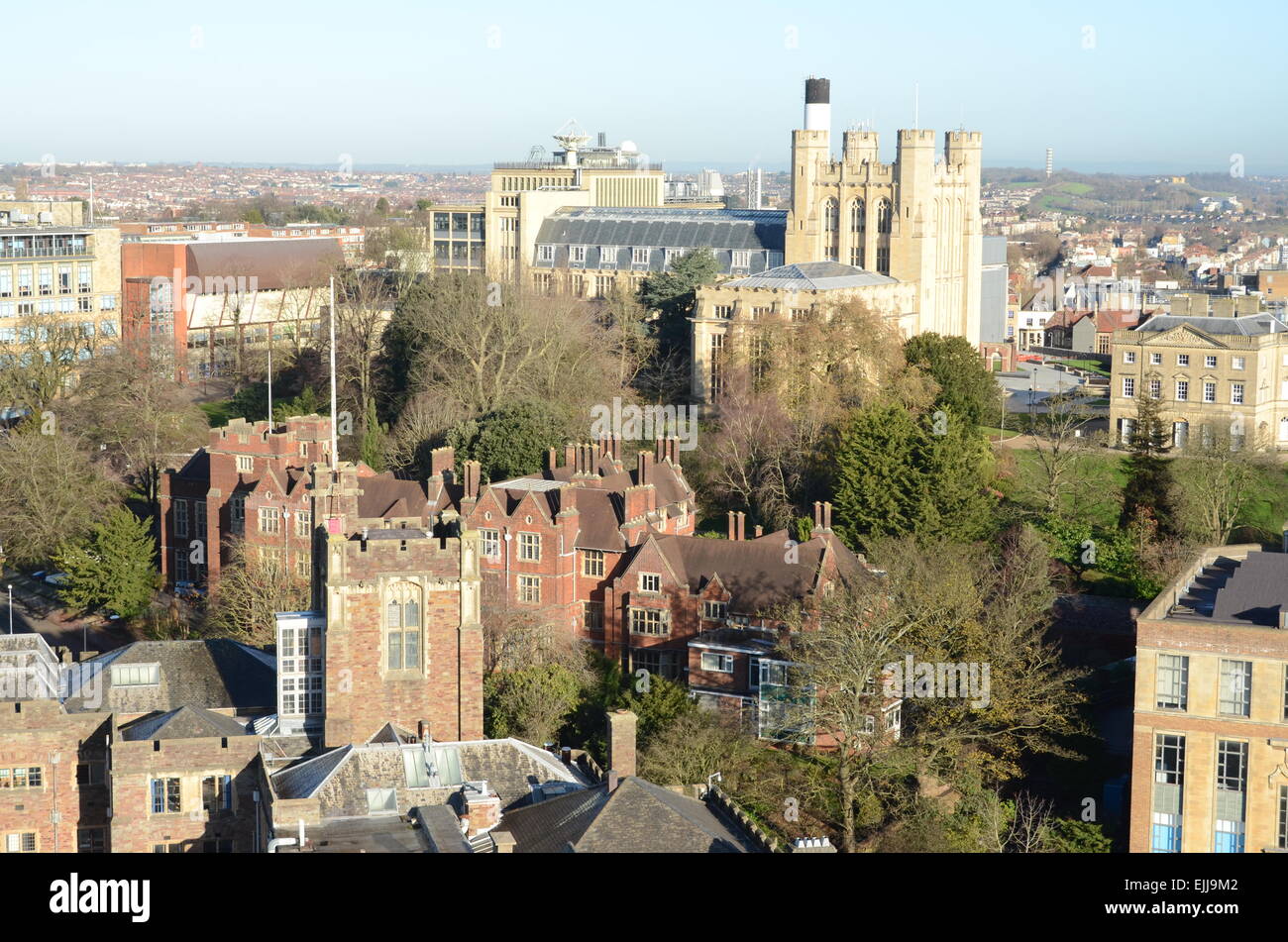 Vista dell'Università di Bristol da Wills Memorial Building. Foto Stock