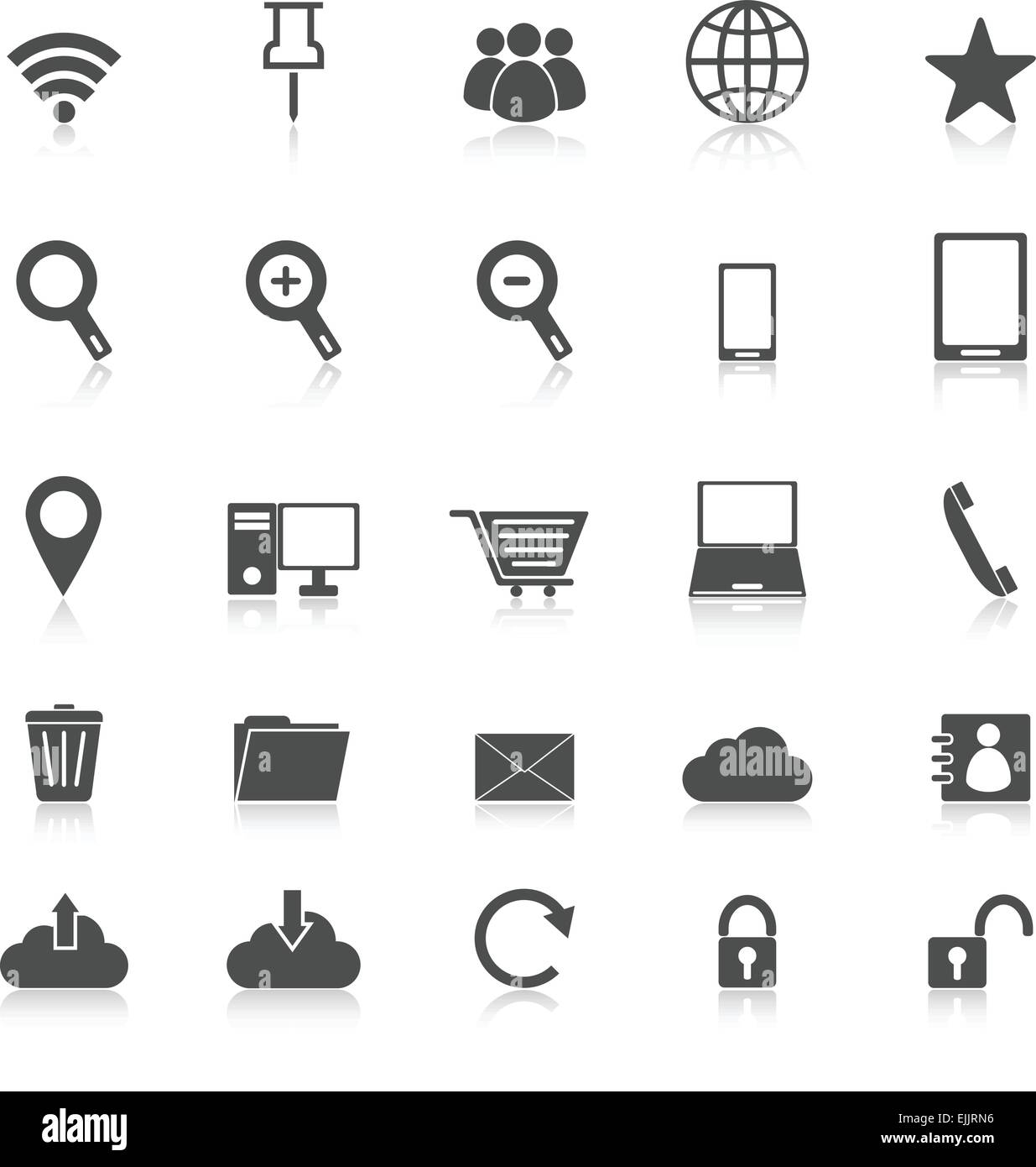 Le icone di Internet con riflettere su sfondo bianco, vettore di stock Illustrazione Vettoriale