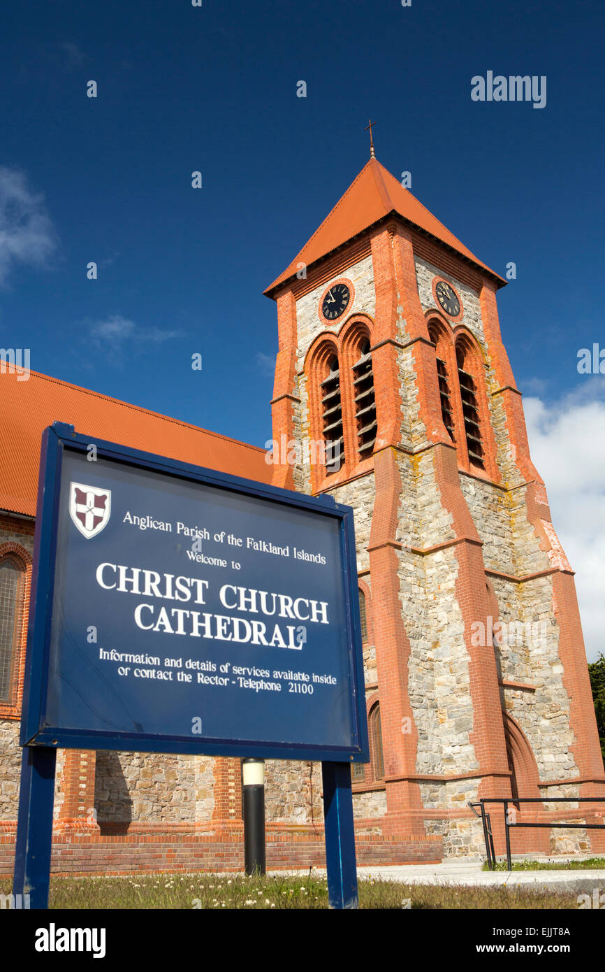 Falkland Port Stanley, Ross, strada, la cattedrale di Christ Church, landmark anglicana chiesa parrocchiale Foto Stock