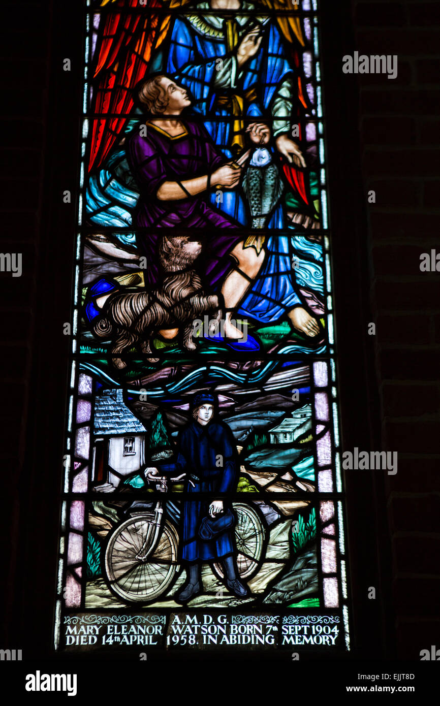 Falkland Port Stanley, la cattedrale di Christ Church, Maria Watson, distretto infermiere finestra memorial Foto Stock