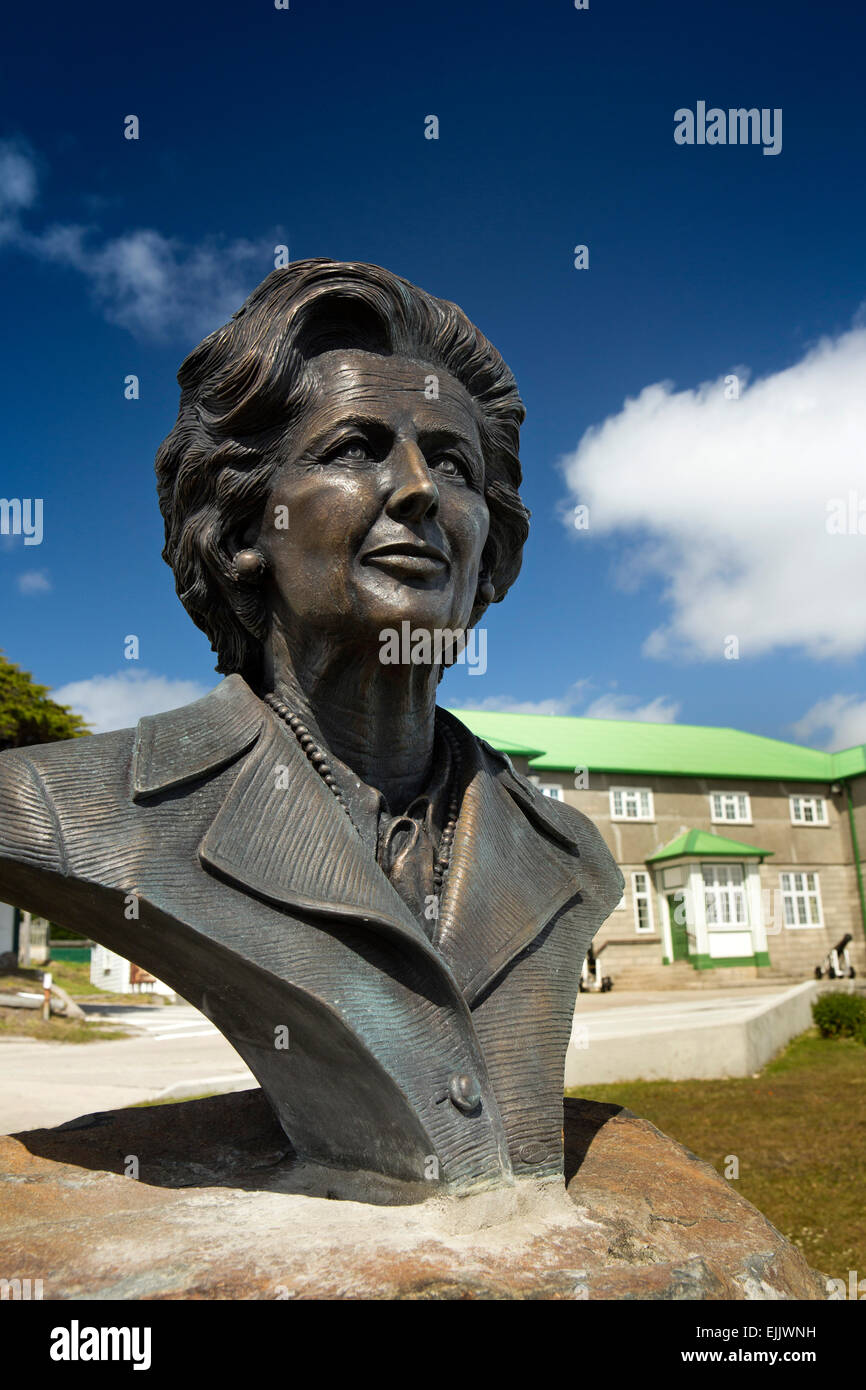 Falkland Port Stanley, Isole Falkland, Margaret Thatcher busto in bronzo Foto Stock