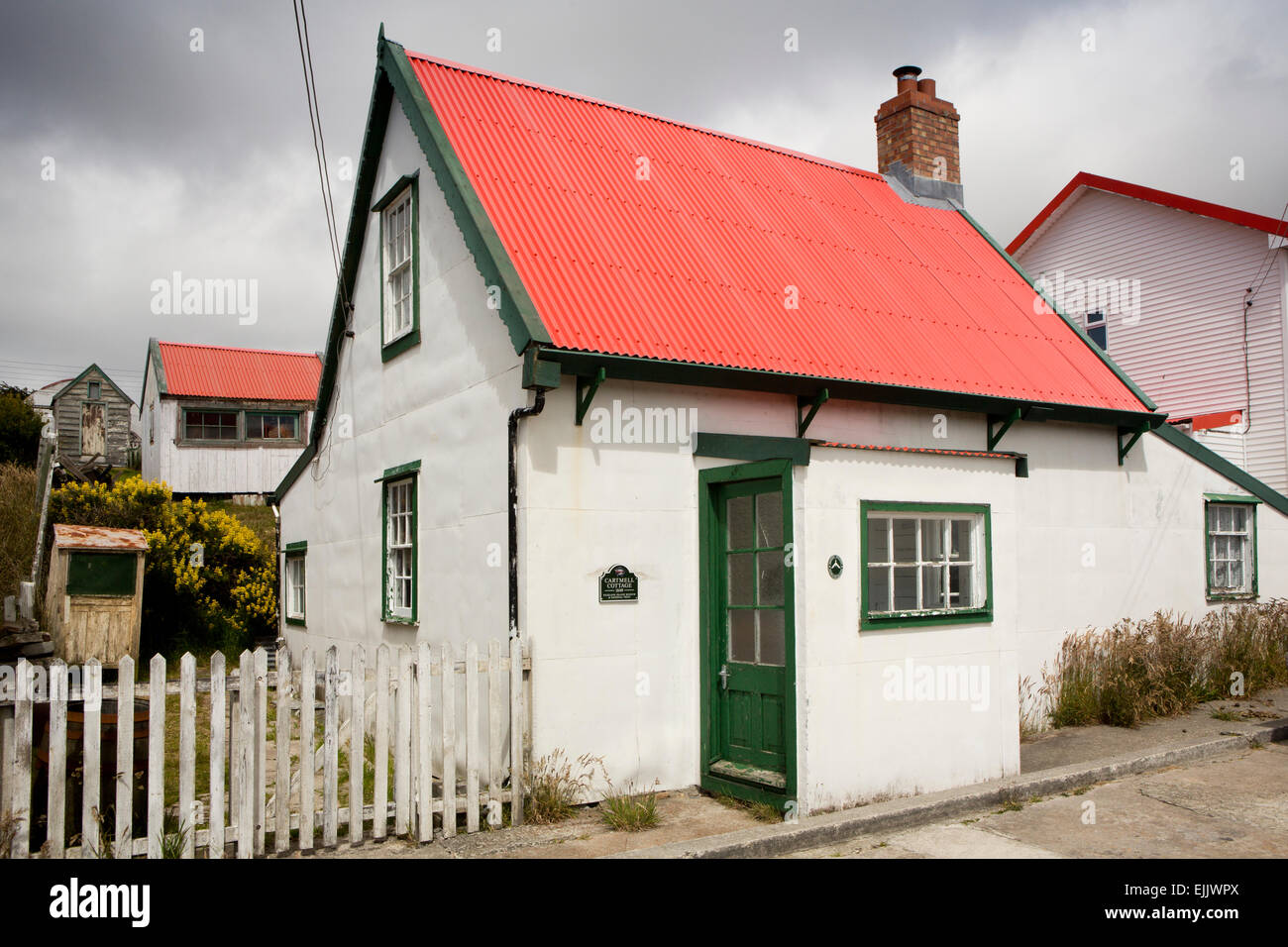 Falkland Port Stanley, Pioneer fila, Cartmell Cottage, storico inizio decantatore's house Foto Stock