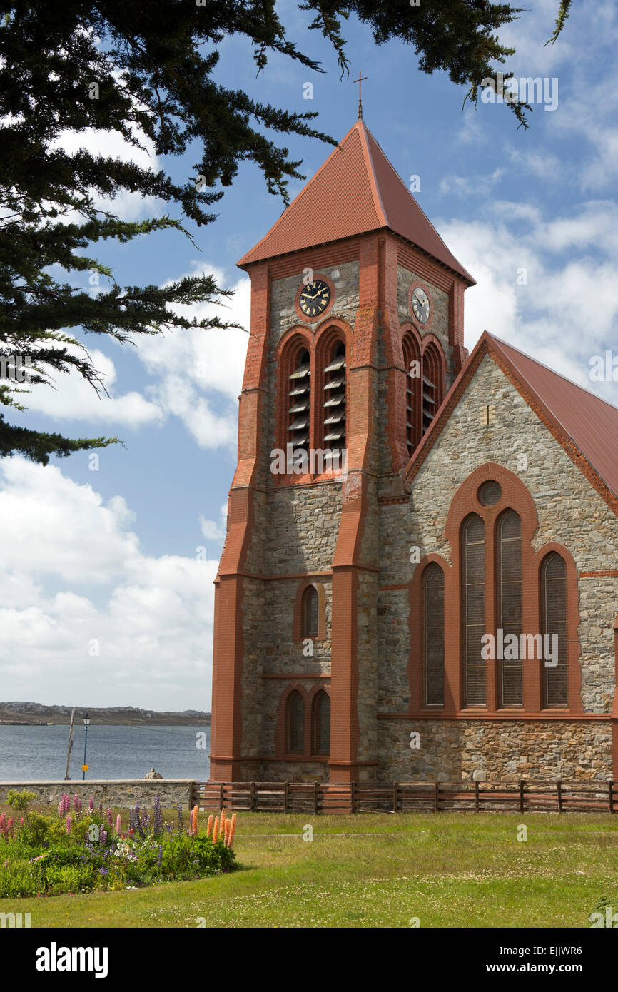 Falkland Port Stanley, Ross, strada, la cattedrale di Christ Church Foto Stock