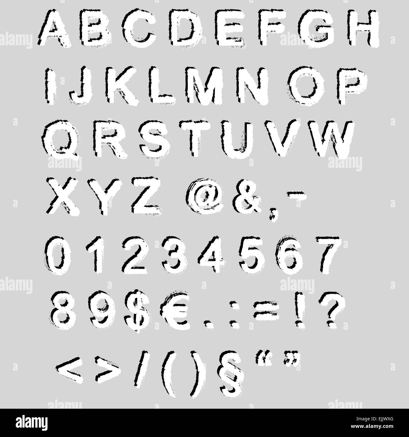Grunge font - alfabeto e numeri - vettore Illustrazione Vettoriale