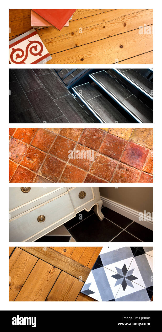 Collage di vari di pavimenti e rivestimenti Foto Stock