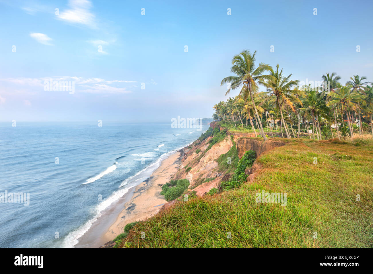 India Kerala, Varkala Beach scogliera Foto Stock