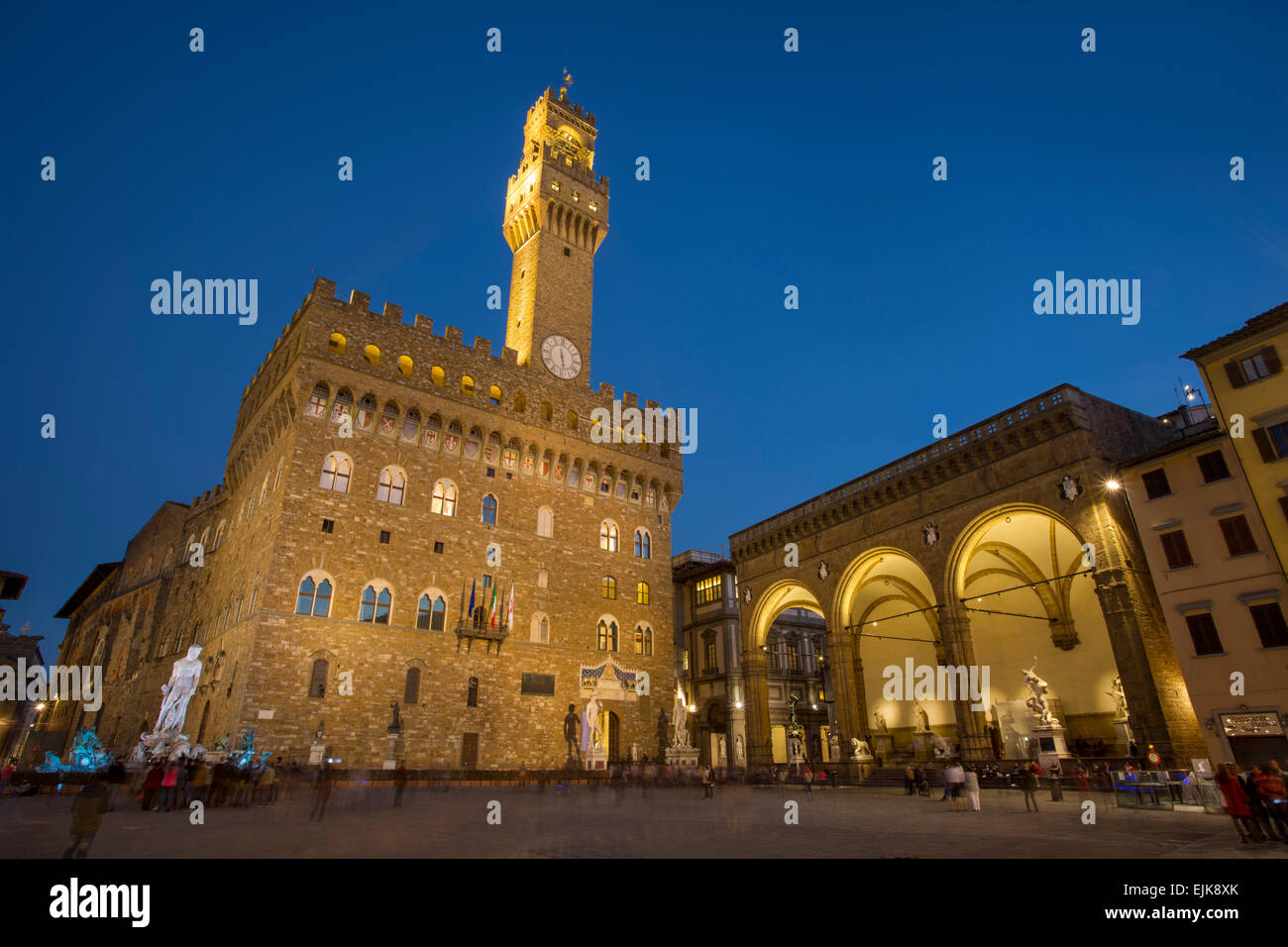 Crepuscolo in Piazza della Signoria di Firenze Toscana Italia Foto Stock