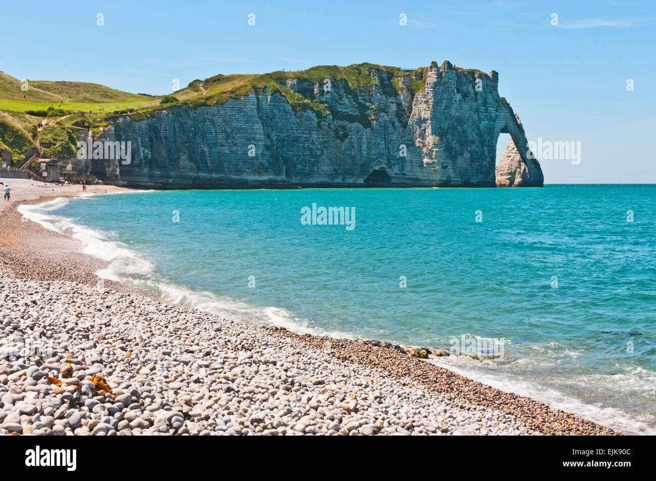 Spiaggia e scogliere di Étretat Seine Maritime, Normandia, Francia Foto Stock