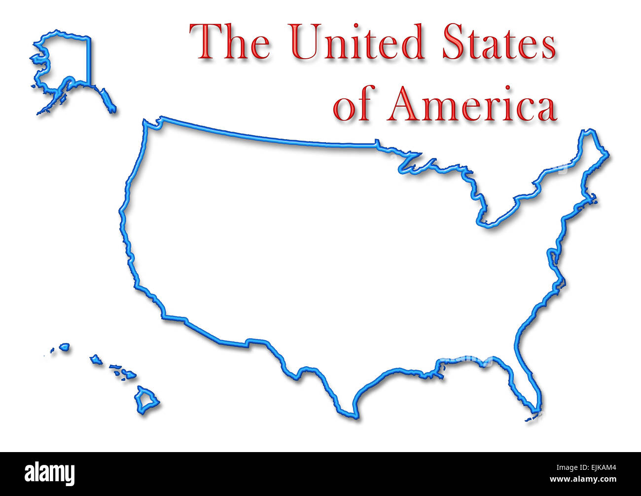 Gli Stati Uniti d'America Map con neon contorno blu e scritta rossa Foto Stock