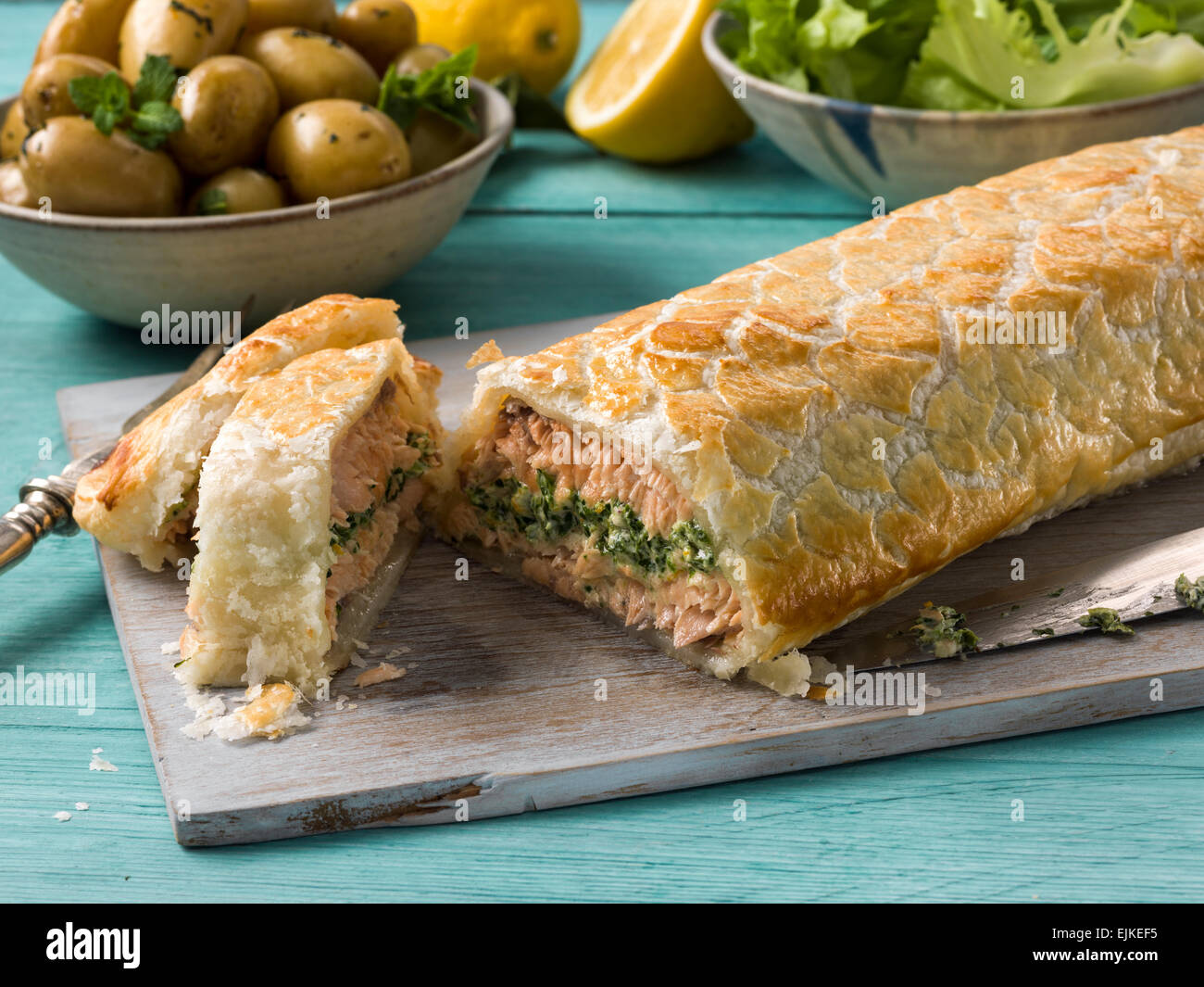 Salmone en crostino Foto Stock