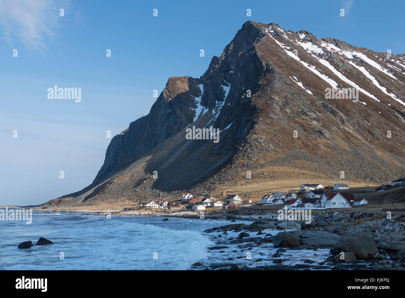 Norvegia Nordland, isole Lofoten, Vikten village Foto Stock
