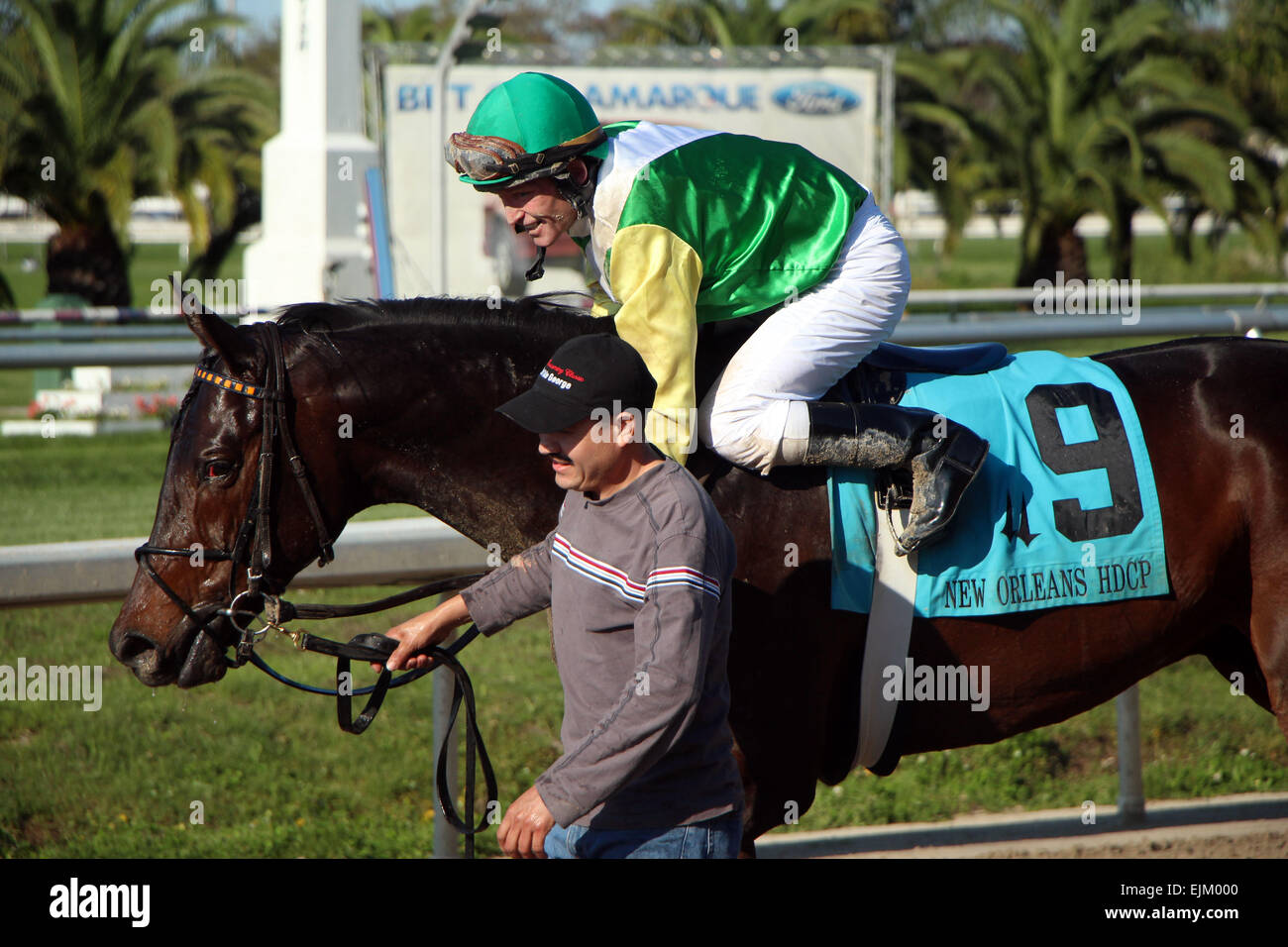 New Orleans, LA, Stati Uniti d'America. 28 Mar, 2015. Marzo 28, 2015 Call Me George (James Graham #9) è un vincitore ricalcato su Albano (Kerwin D. Clark #6) e Moreno (Giuseppe Talamo #5) nel G2 New Orleans Handicap. Credito: Maria M. Meeke/ESW/CSM/Alamy Live News Foto Stock