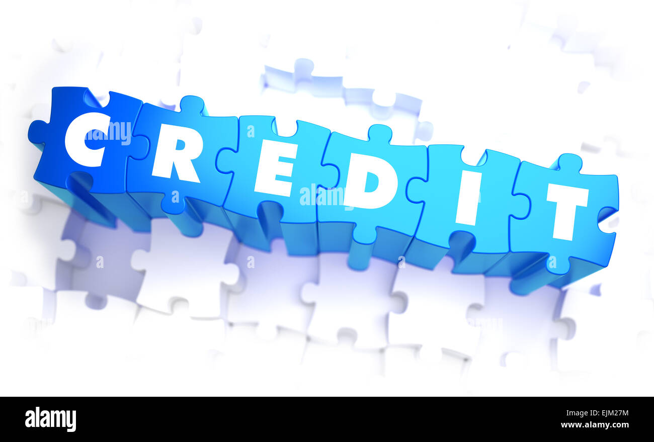 Credito - Parola bianco su blu puzzle. Foto Stock