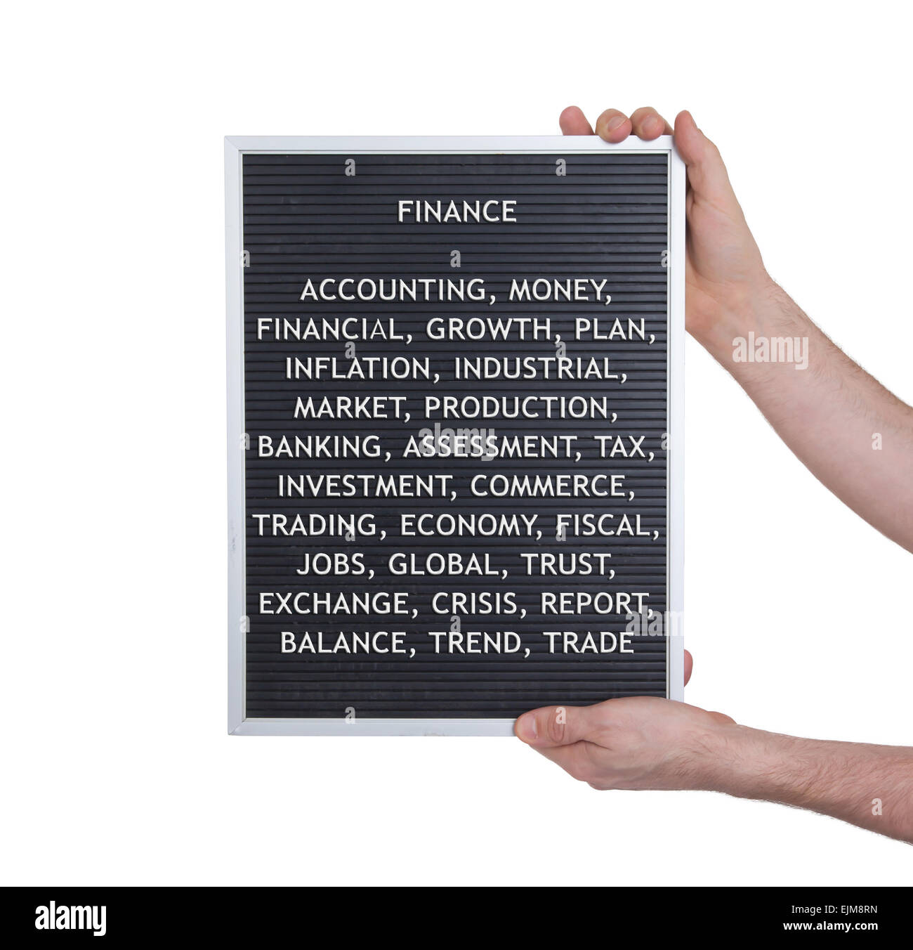 Concetto di finanze in lettere di plastica su molto vecchia scheda menu, look vintage Foto Stock