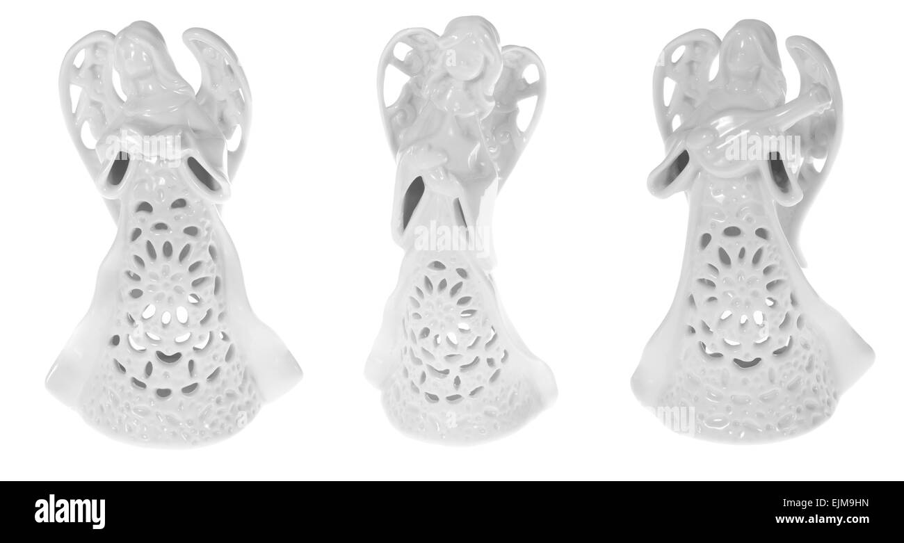 Angeli di ceramica foto su sfondo bianco Foto Stock