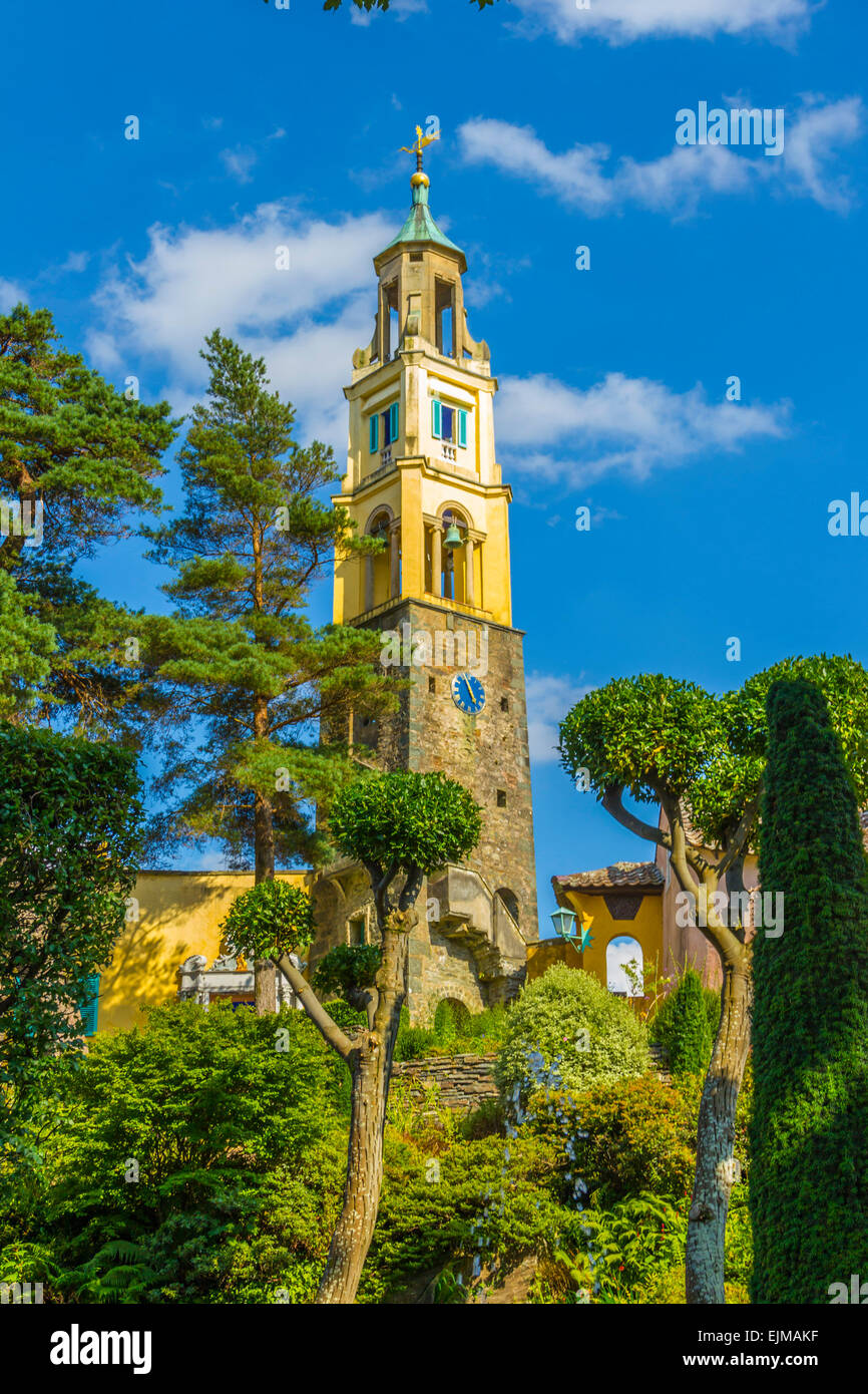 Portmeirion - stile italiano villaggio turistico in Gwynedd, il Galles del Nord. Progettato da Sir Clough Williams-Ellis. Foto Stock