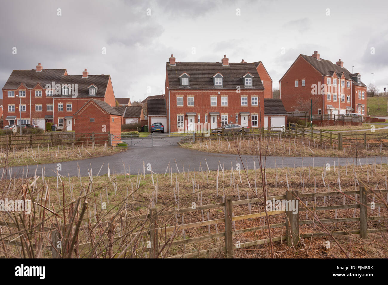 Nuove case costruite in Shropshire new town di Telford, nel villaggio di Lawley sviluppo. Regno Unito Foto Stock