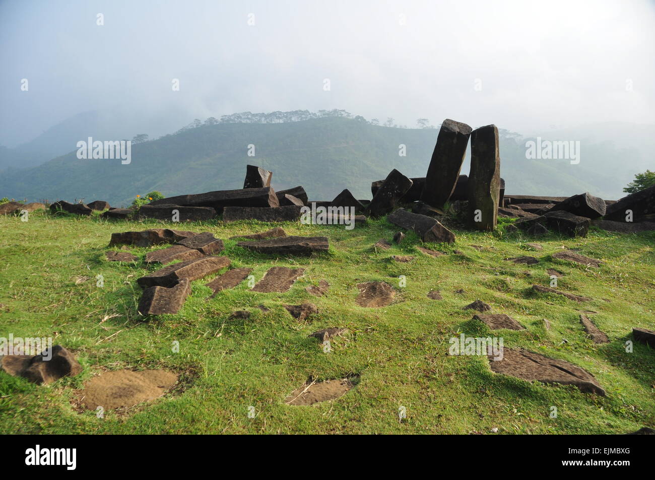 Gunung Padang, sito megalitico situato nel villaggio Karyamukti, Cianjur regency, West Java Provincia dell Indonesia. Foto Stock