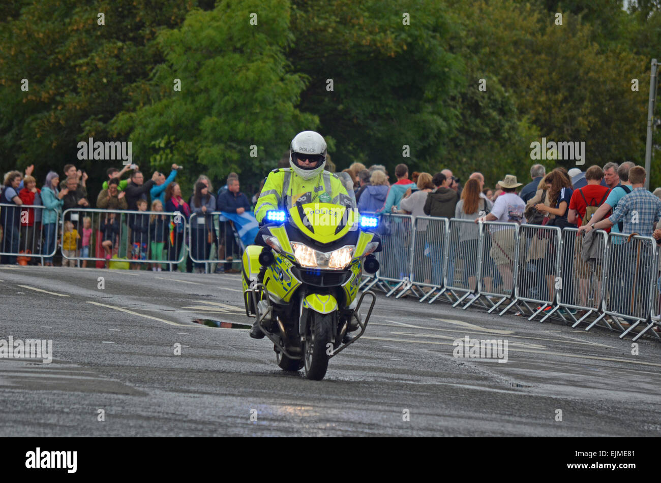 La polizia la moto in 2014 Glasgow Giochi del Commonwealth Marathon Foto Stock