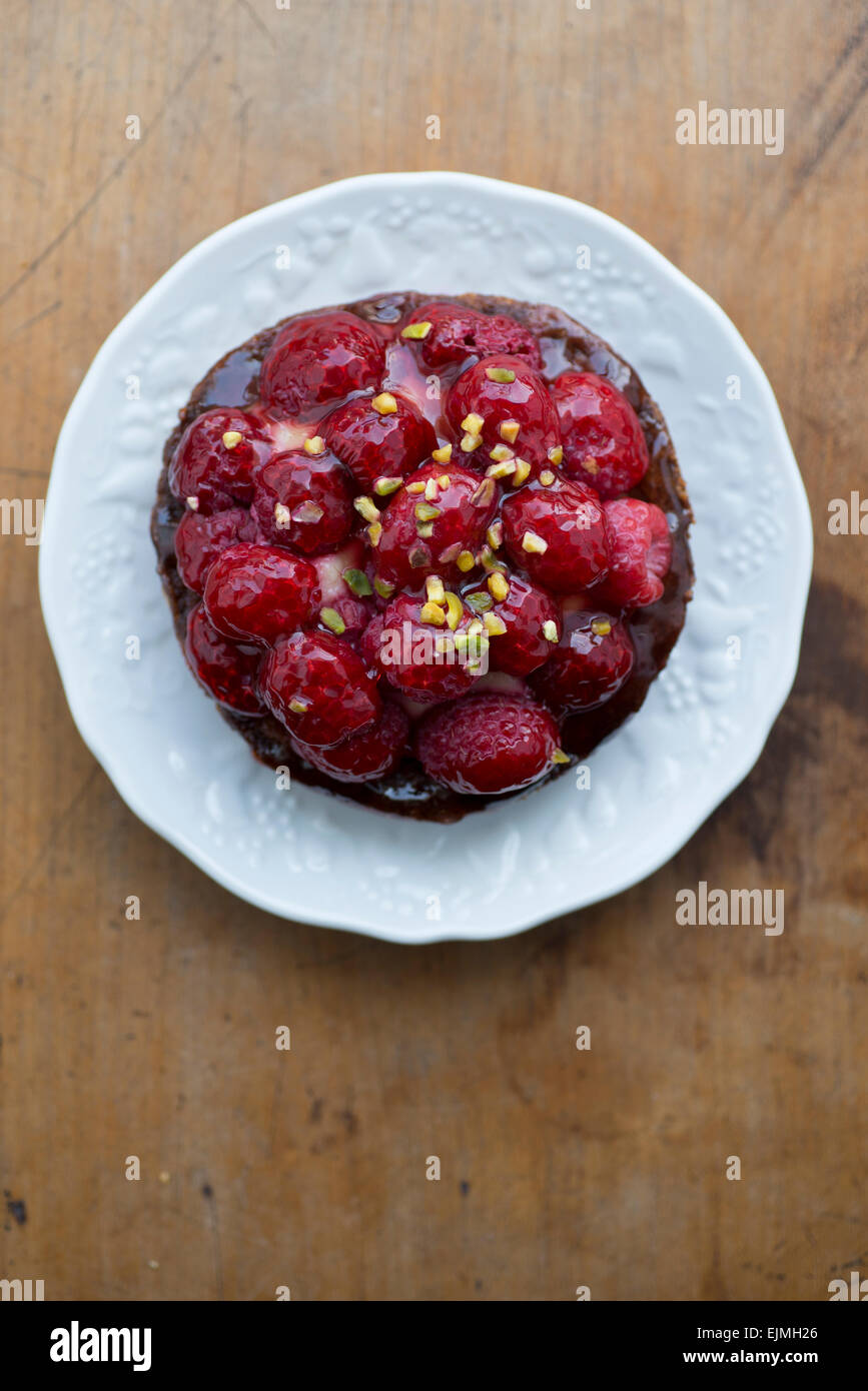 Crostata di lamponi da alta pasticceria fine, Parigi, Francia Foto Stock