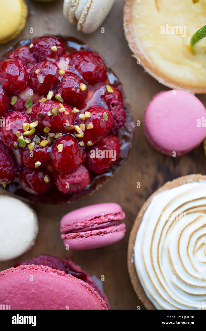 Crostata di lamponi da alta pasticceria fine, Parigi, Francia Foto Stock