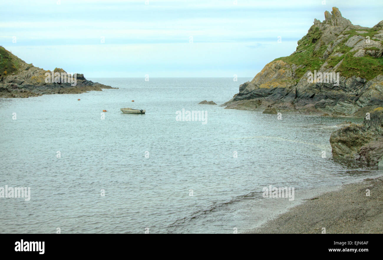 Vista dal porto di Polperro affacciato sul mare. Polperro è un villaggio di pescatori sulla costa della Cornovaglia, Sud Ovest Eng, REGNO UNITO Foto Stock