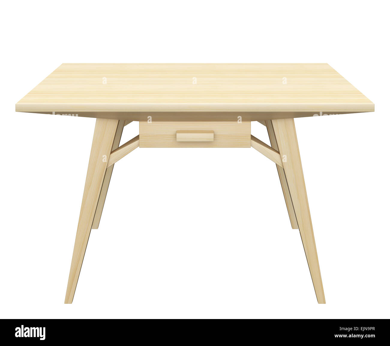Tavolo in legno con cassetto isolato su sfondo bianco. Foto Stock