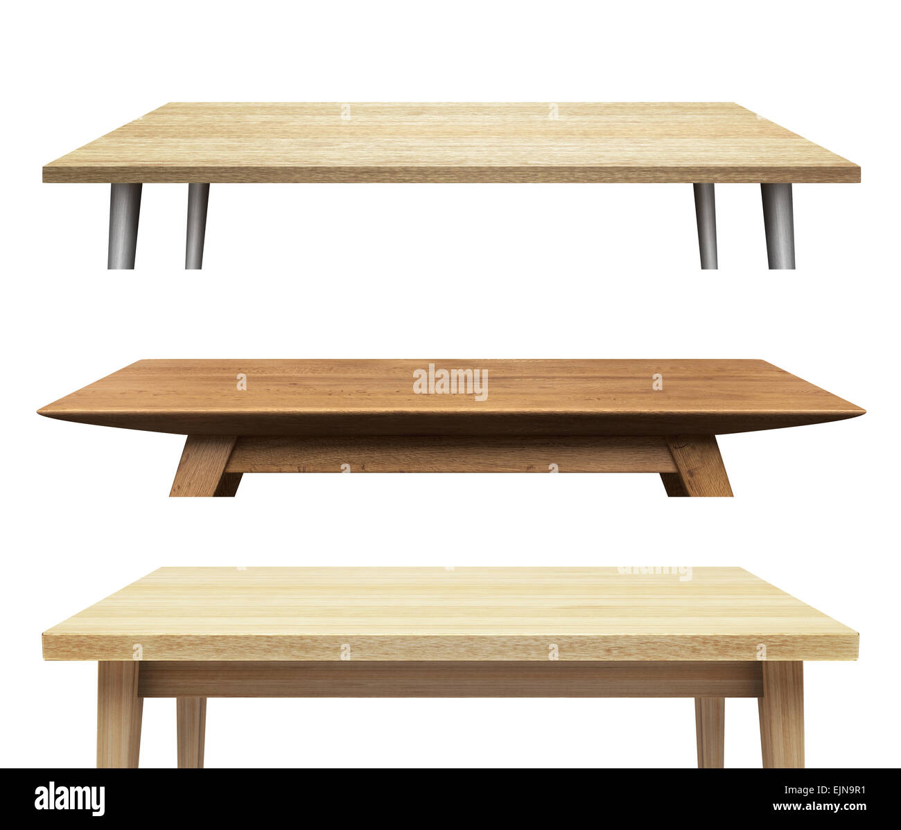 Tavolo in legno tops isolati su sfondo bianco Foto Stock