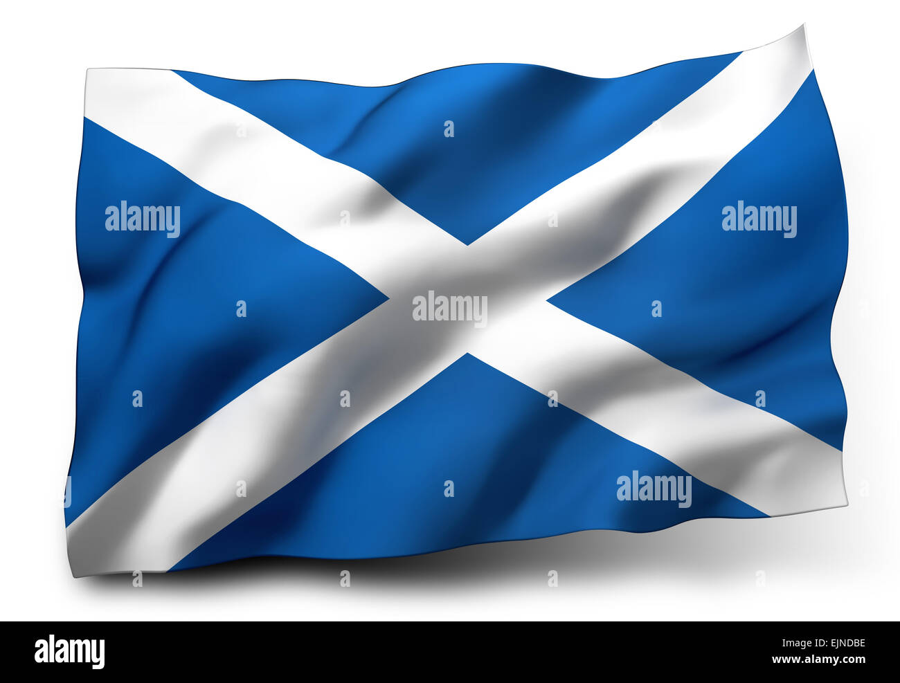 Sventola bandiera della Scozia isolati su sfondo bianco Foto Stock