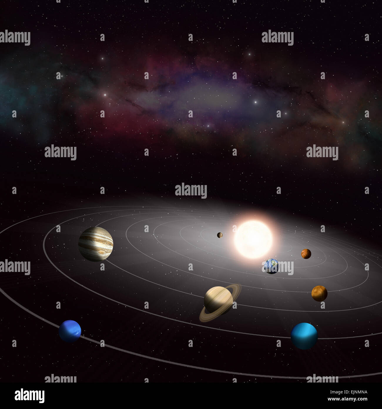 Tutti i più noti i pianeti del sistema solare intorno al sole Foto Stock