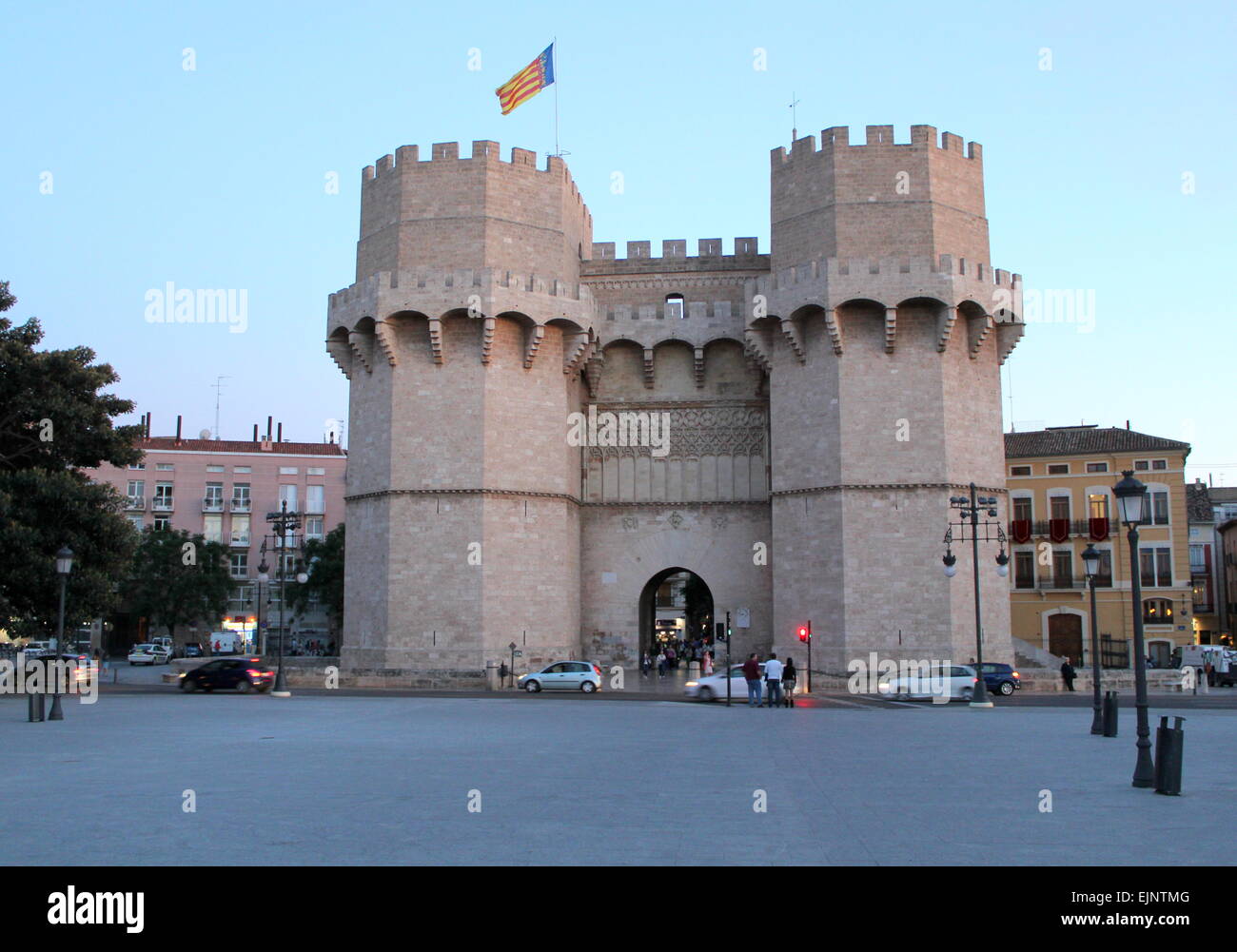 Torres de Serran(o)s o torri di Serrano, il XIV secolo ben conservata Main city gate di Valencia, Spagna Foto Stock