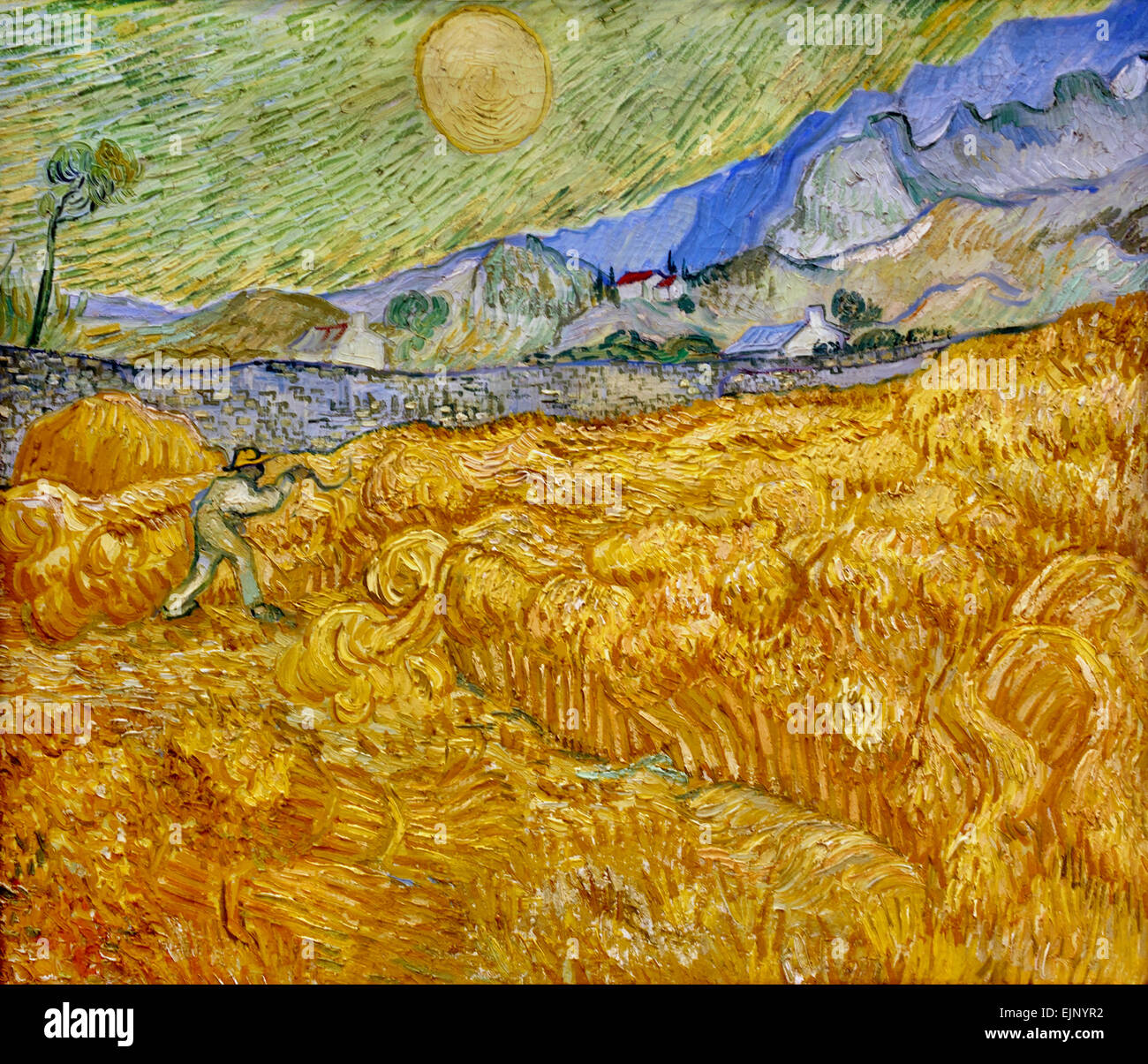 La moisson, 1889 Il Wheatfield dietro San Paolo ospedale con un Reaper , Vincent van Gogh 1853-1890 olandese Paesi Bassi Foto Stock
