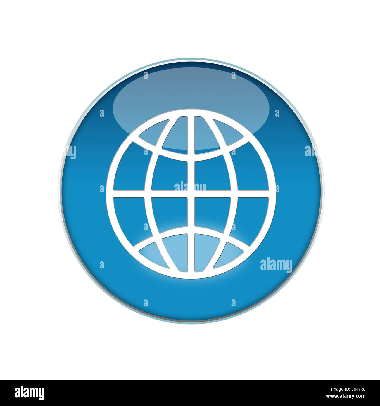 Pulsante, blu, mondo, bianco, riflessione, segno, logo, cerchio, spingere, internet, rete wifi, Foto Stock