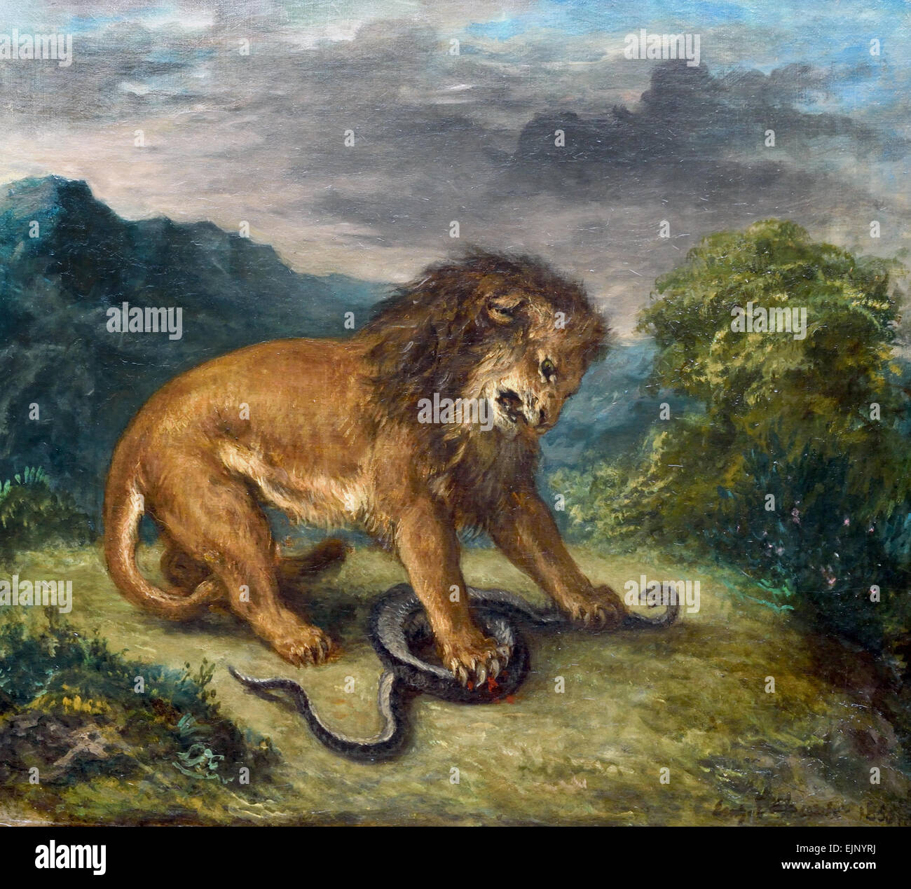 Le lion et le serpente, 1856 Il leone e il Serpente Eugène Delacroix 1798 - 1863 Francia - Francese Foto Stock