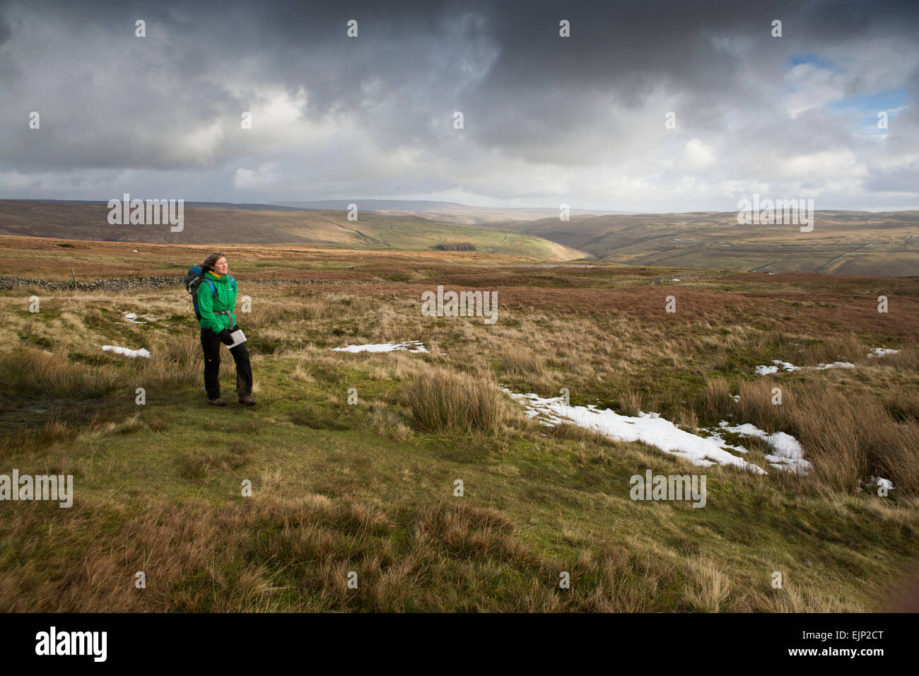 Walker su Pennine Way vicino Malham , North Yorkshire - Yorkshire Dales Foto Stock