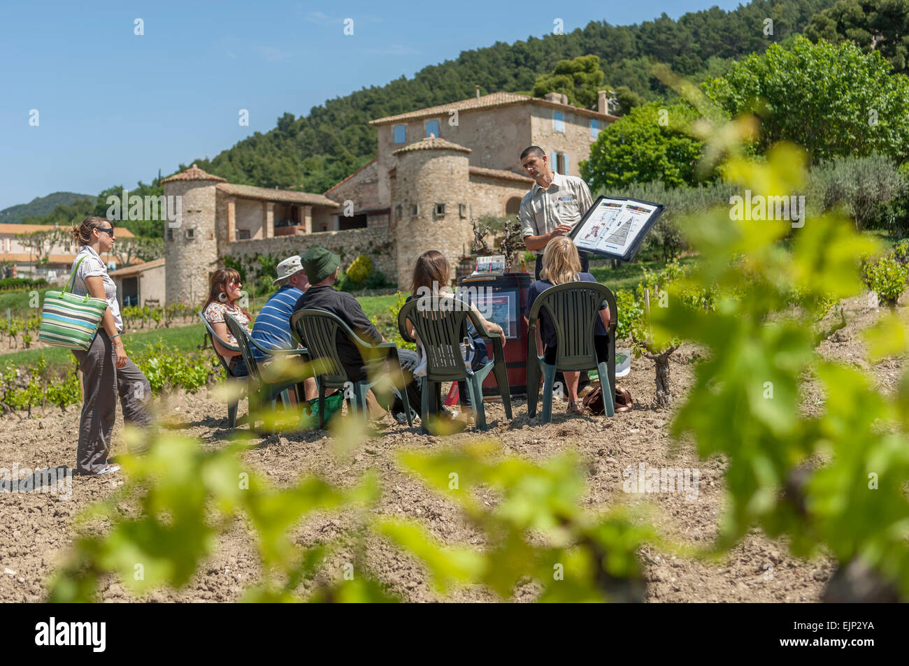 Degustazione di vino holiday intorno i vigneti di Gigondas AOC. Vaucluse. Provence-Alpes-Côte d'Azur regione. Francia Foto Stock