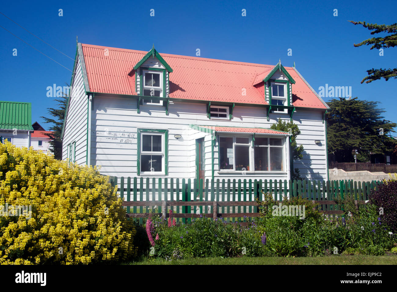 Grazioso cottage weatherboard Port Stanley nelle isole Falkland Foto Stock
