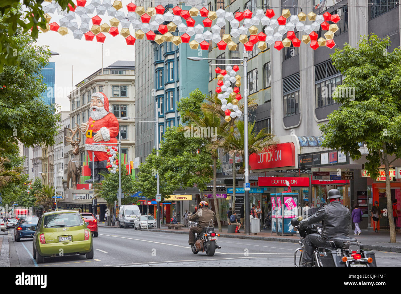 Queen Street decorazioni di Natale, Auckland, Nuova Zelanda Foto Stock