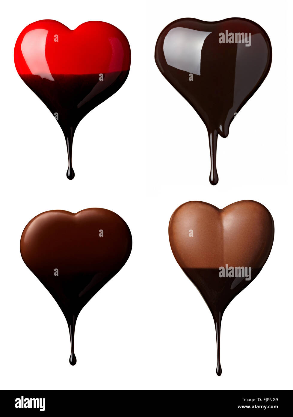 Raccolta di cioccolato di varie forme di cuore su sfondo bianco. ciascuno è girato separatamente Foto Stock