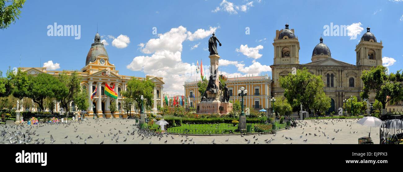 Plaza Murillo, il Palazzo Presidenziale e la Cattedrale, La Paz, Bolivia Foto Stock