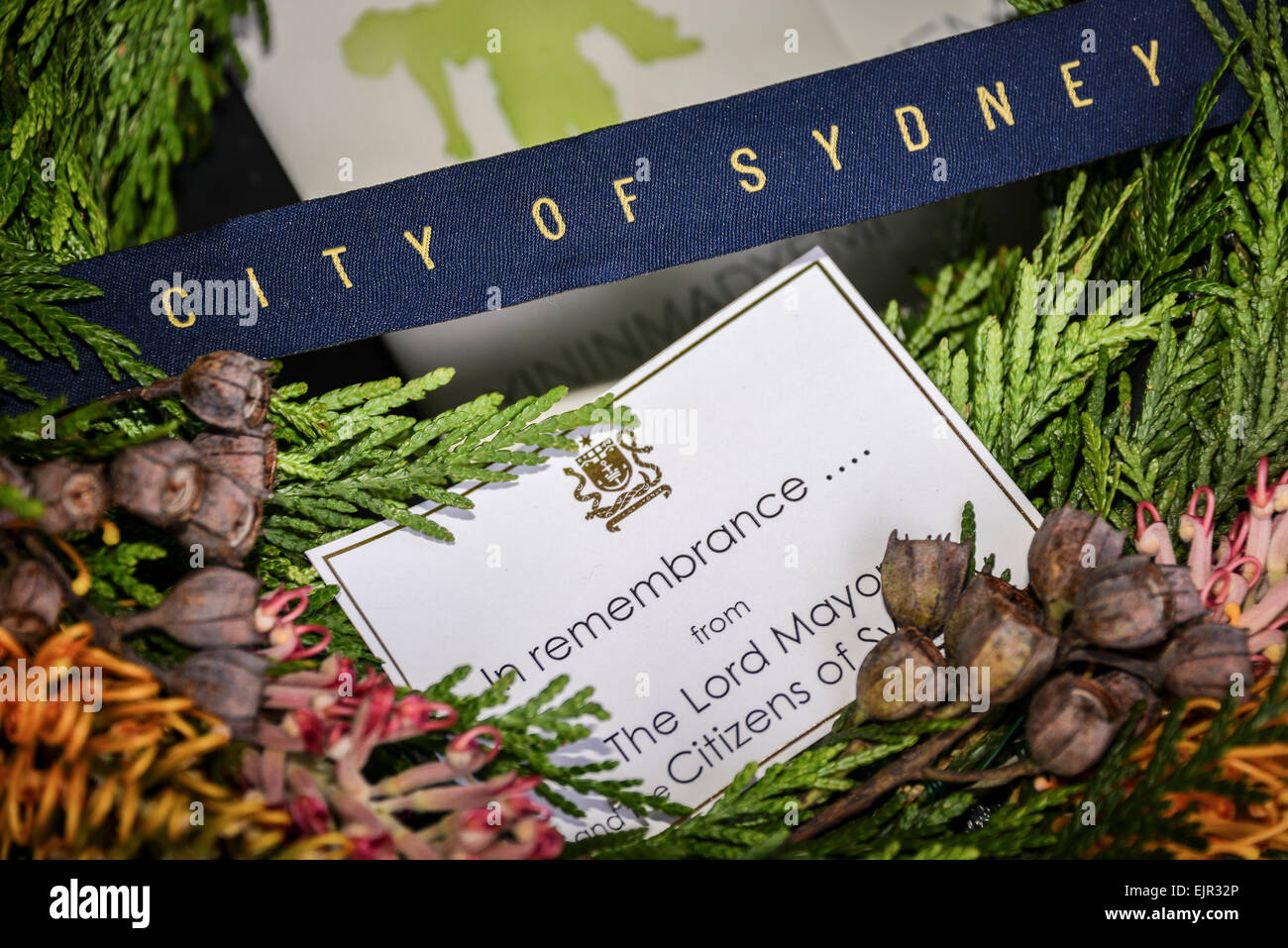 Sydney, Australia - 31 Marzo 2015: omaggio floreale dal Sindaco di Sydney presso il nuovo memoriale dall artista Tony Albert intitolata 'Yininmadyemi - Tu hai lasciato cadere' in Hyde Park, Sydney. . Credito: MediaServicesAP/Alamy Live News Foto Stock