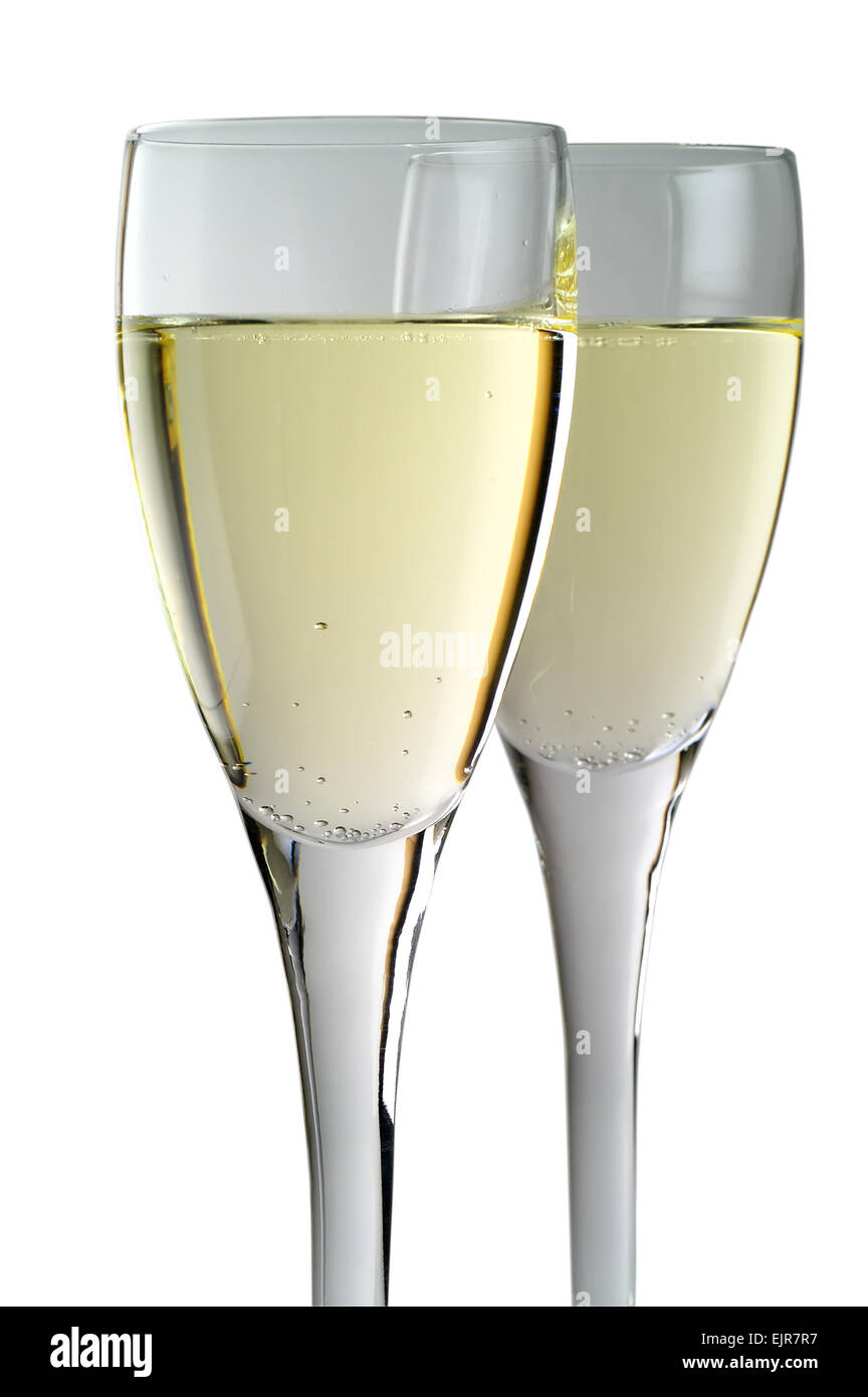 Champagne flauti con percorso di clipping closeup Foto Stock