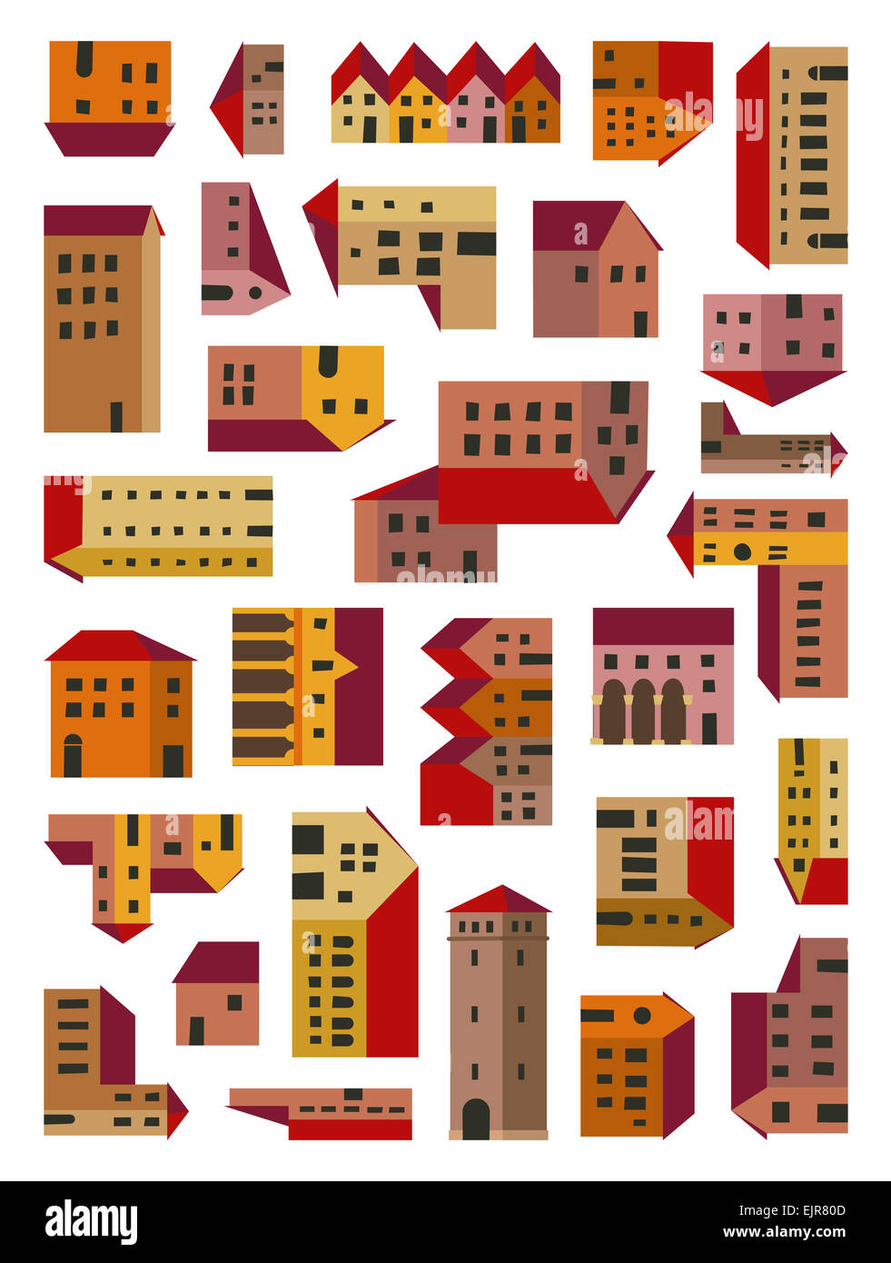 Immaginario Villaggio illuminato mappa con gli edifici isolati e le case sullo sfondo Foto Stock