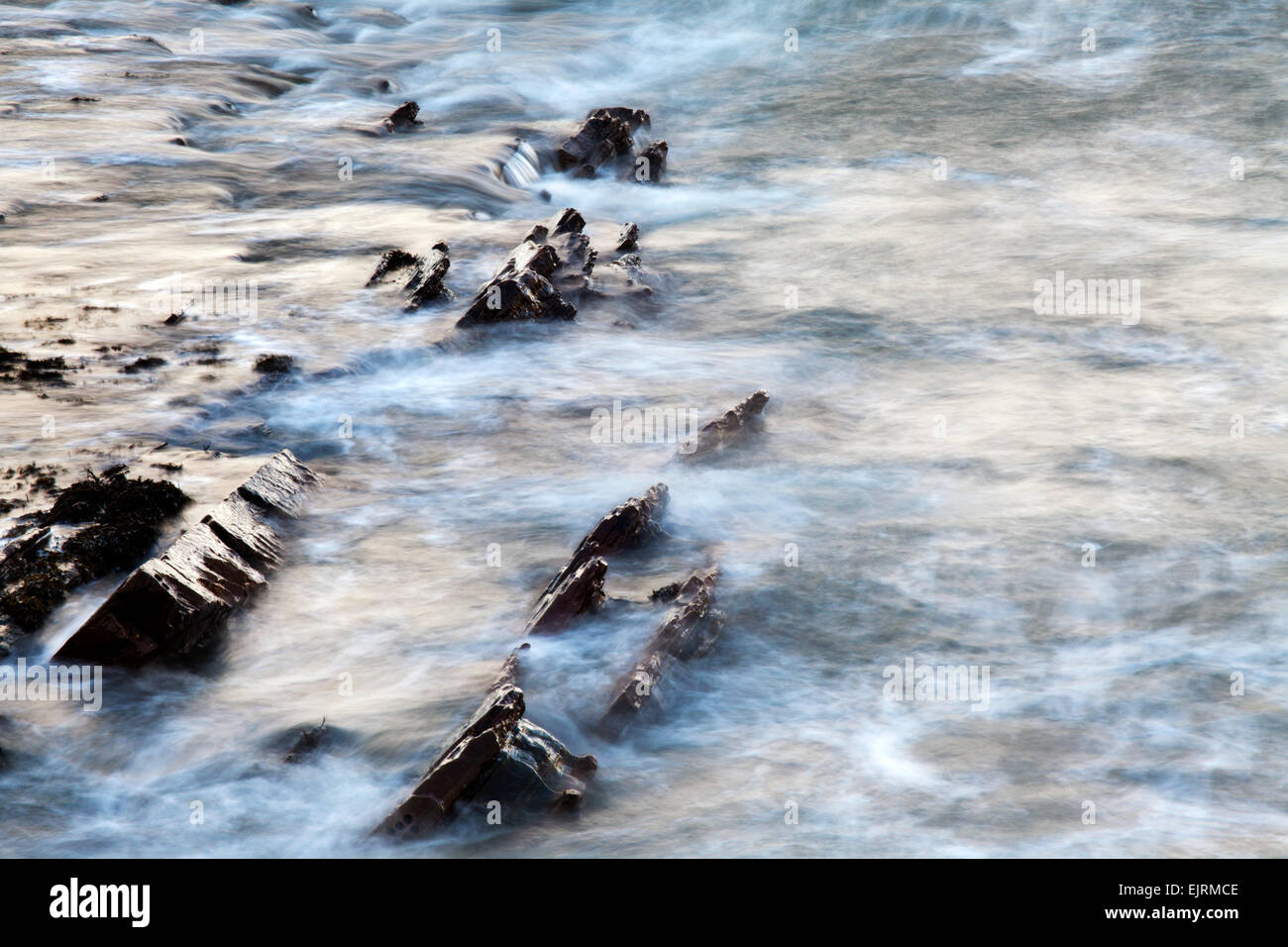 Rocce e luce sul mare a St Monans East Neuk di Fife Scozia Scotland Foto Stock